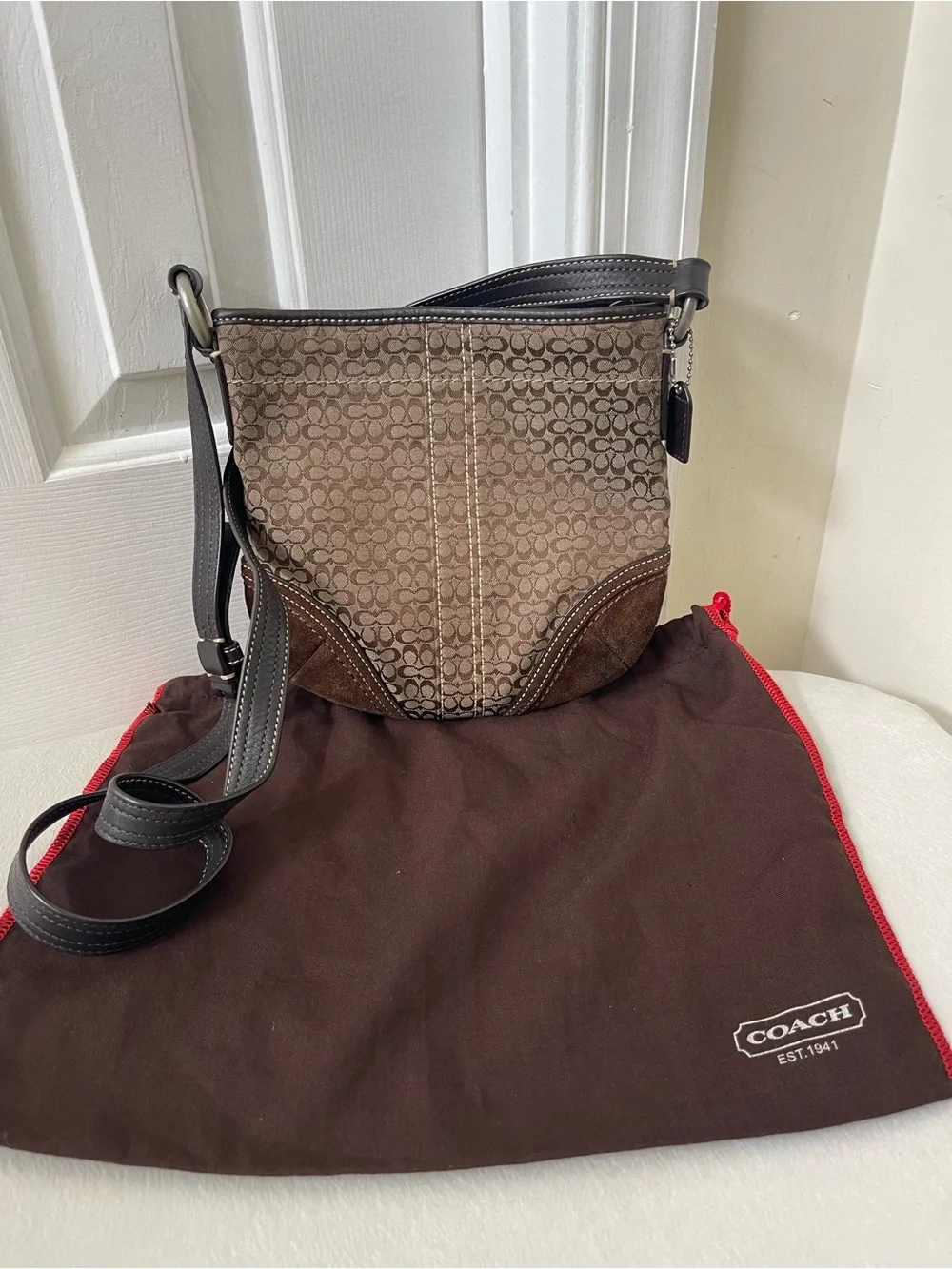 Coach Vintage Tan Brown Signature Crossbody Bag
